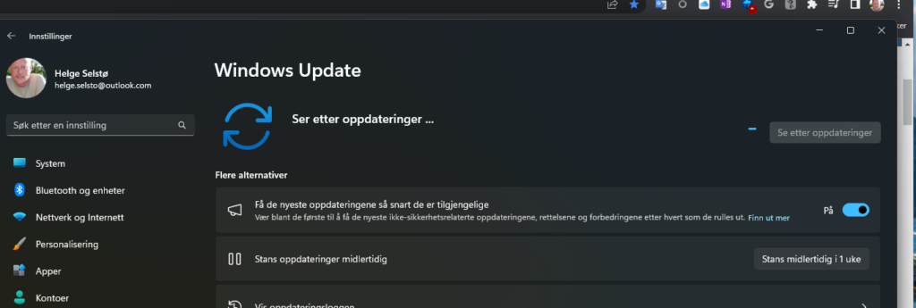 Skjermbilde av windows update