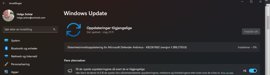 Skjermbilde av windows update