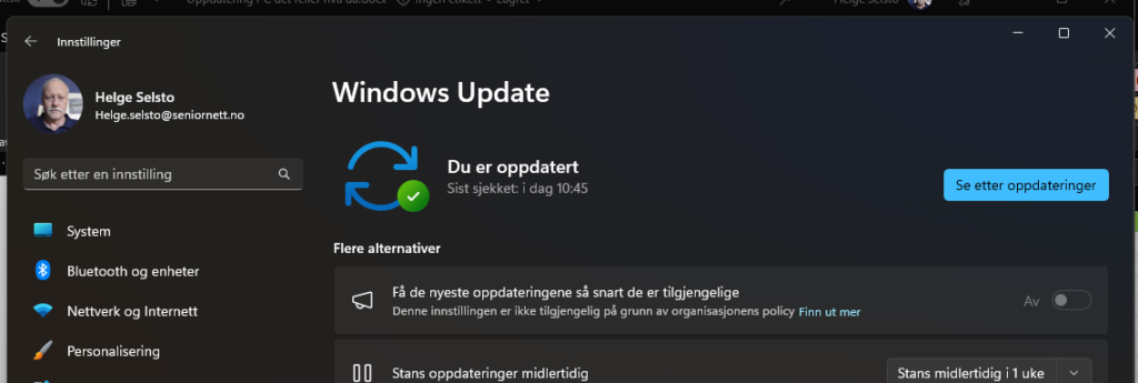 Skjermbilde av windows update