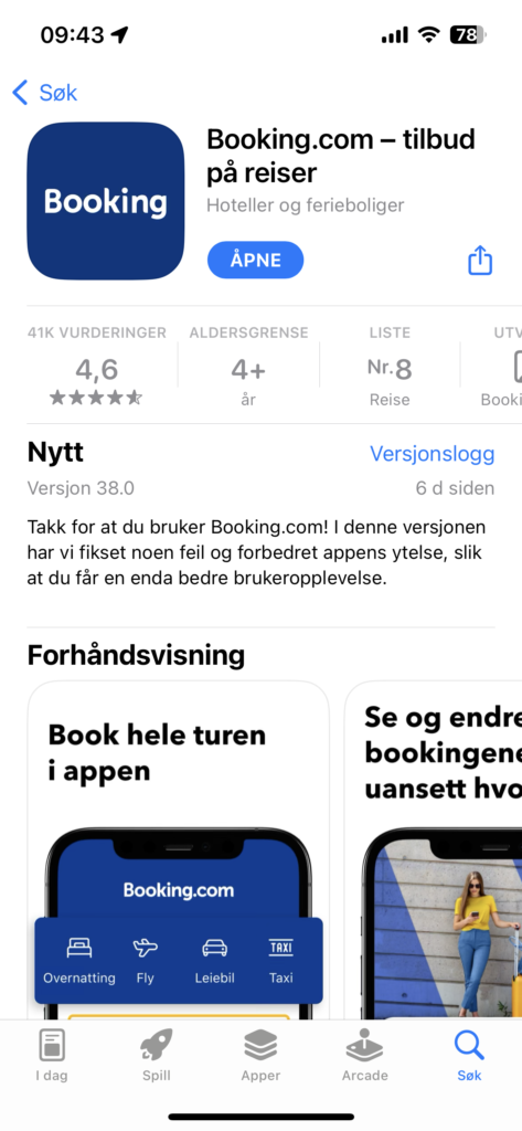 Skjermbilde av booking.com i app store