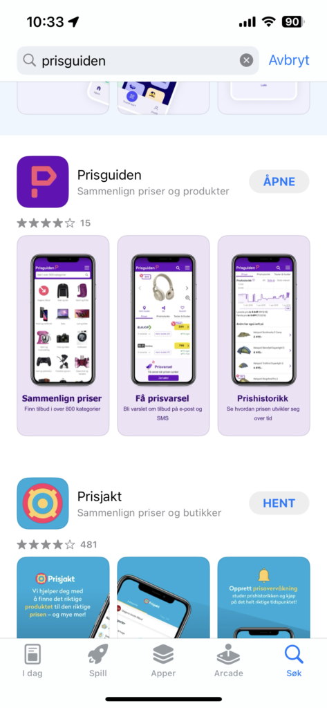 Skjermbilde av nedlastingsside app store