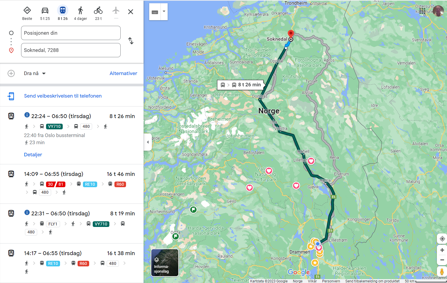 Veiforslag med kollektivtrafikk