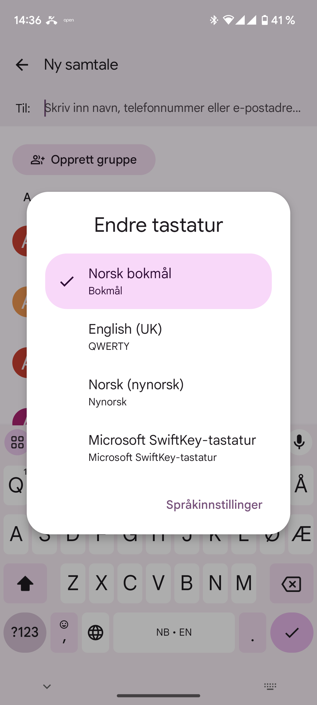 Valg av tastatur når du skriver