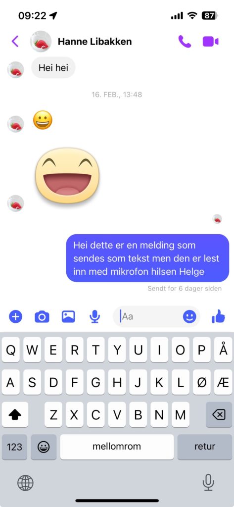 Skjermbilde av en nettprat/chat