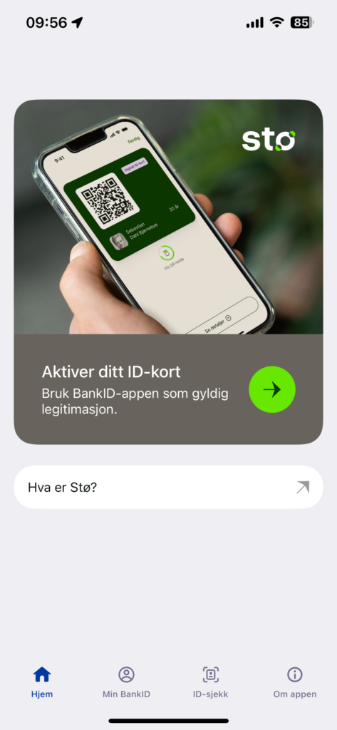 Skjermbilde som viser trinnene i det å aktivere ID-kort i BankID-appen