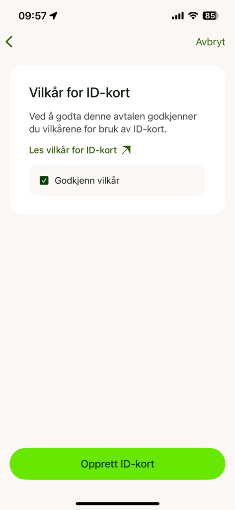 Skjermbilde som viser trinnene i det å aktivere ID-kort i BankID-appen