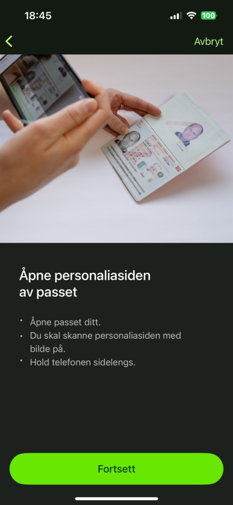 Skjermbilde som viser trinnene i det å aktivere ID-kort i BankID-appen