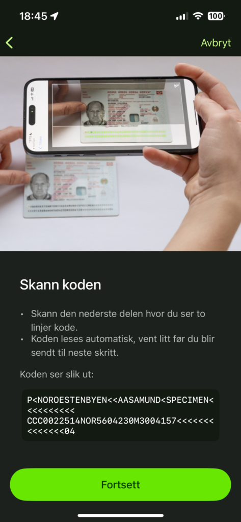 Skjermbilde som viser trinnene i det å aktivere ID-kort i BankID-appen