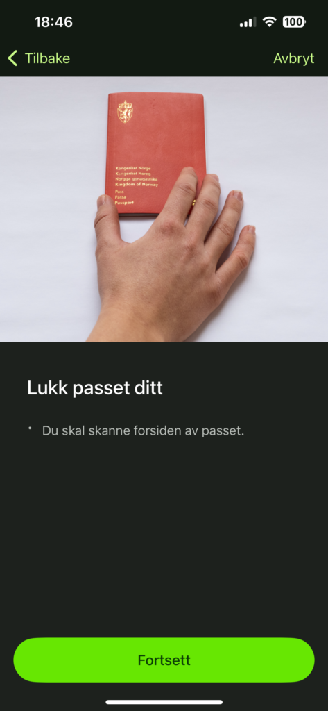 Skjermbilde som viser trinnene i det å aktivere ID-kort i BankID-appen