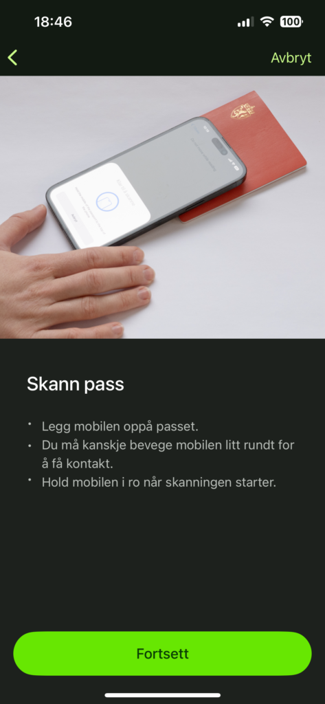 Skjermbilde som viser trinnene i det å aktivere ID-kort i BankID-appen