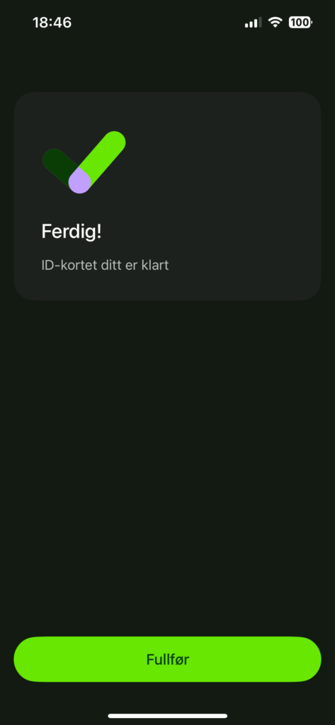 Skjermbilde som viser trinnene i det å aktivere ID-kort i BankID-appen