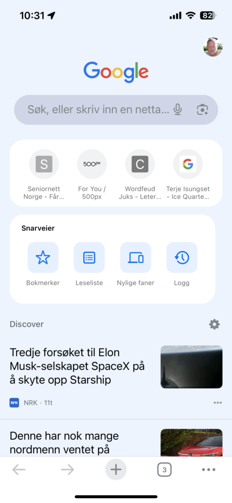 Skjermbilde av Google Chrome på smartmobil