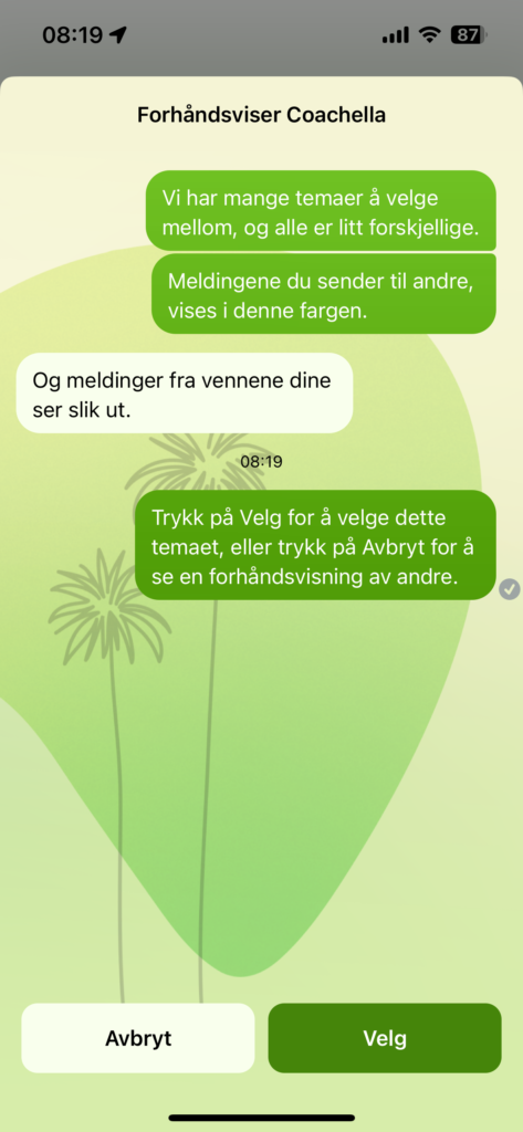 Skjermbilde av velg tema