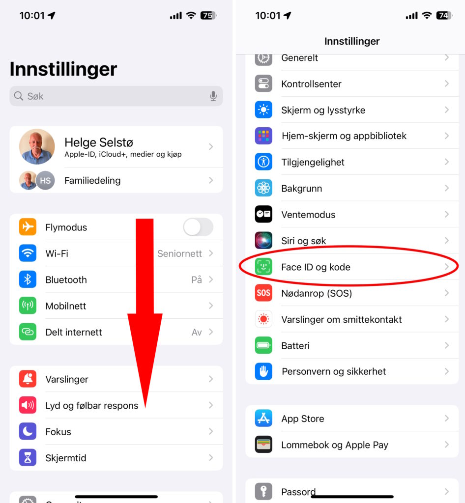 Skjermbilde av innstillinger på iPhone