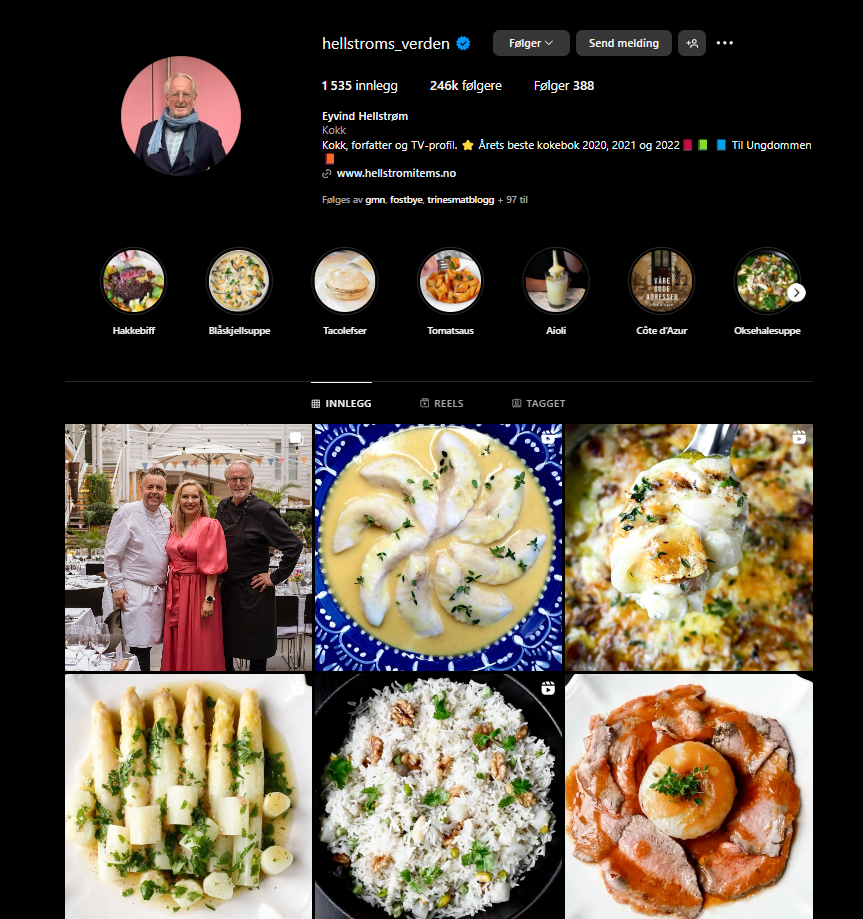 Skjermdump av Eyvind Hellstrøms Instagramkonto