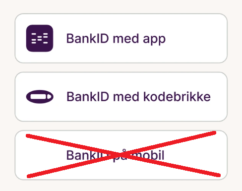 Eksempel på knapper du trykker på for å bruke BankID