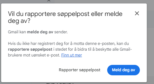 Skjermdump av dialogboks når du merker e-post som søppel i Gmail