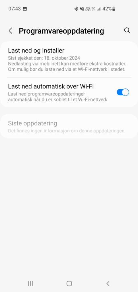 Skjermbilde av programvareoppdateringer på Android