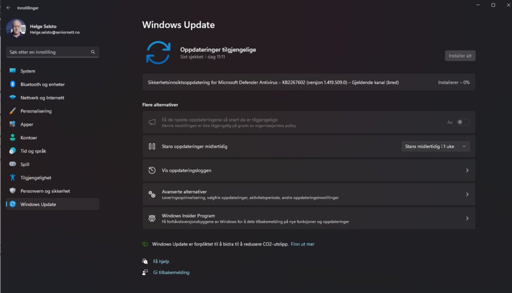 Skjermbilde av Windows update