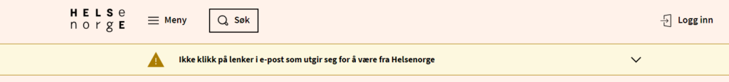 Skjermbilde av øverste del av helsenorge.no der søkefeltet er plassert