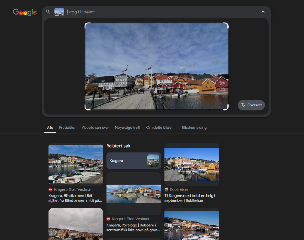 Skjermbilde av Google bildesøk med resultater